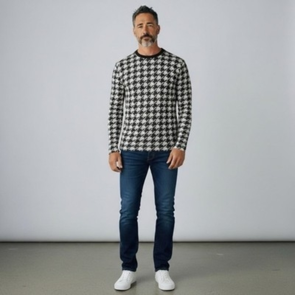 American Rag Houndstooth Long Sleeve Tee Gray Black Shirt Men’s Size M